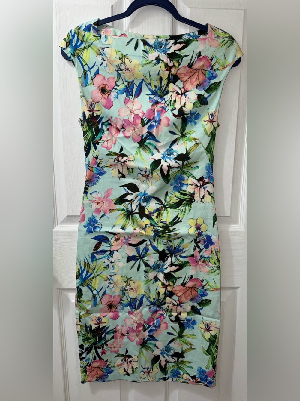Zara Women Floral Orchid Blue Sheath Dress Size XS